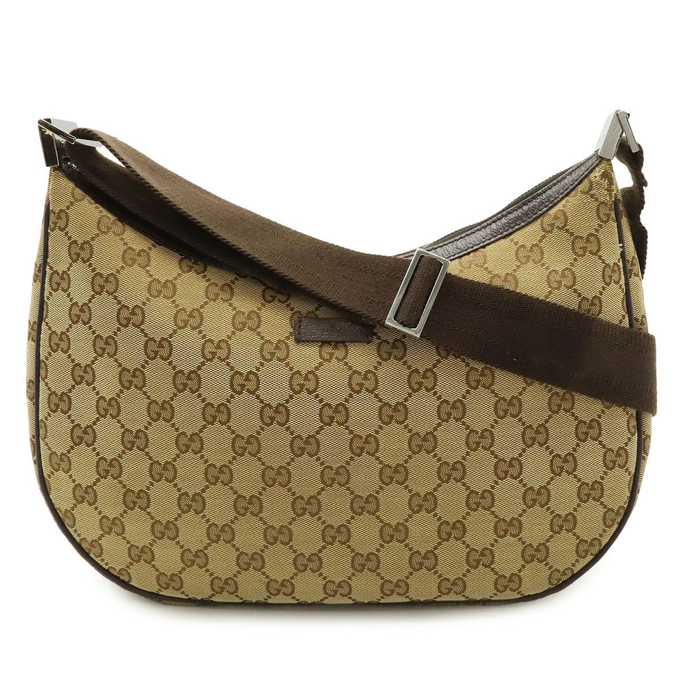 Gucci GG Canvas Crossbody Bag Leather Beige Brown Cream